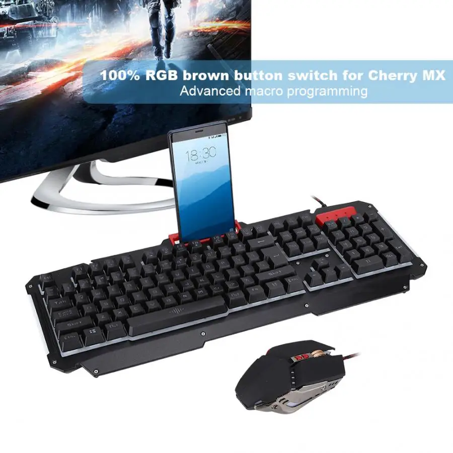 Механическая клавиатура с RGB подсветкой USB Проводная игровая клавиатура имитация механического ощущения 104 клавиш водонепроницаемые компьютерные игровые клавиатуры