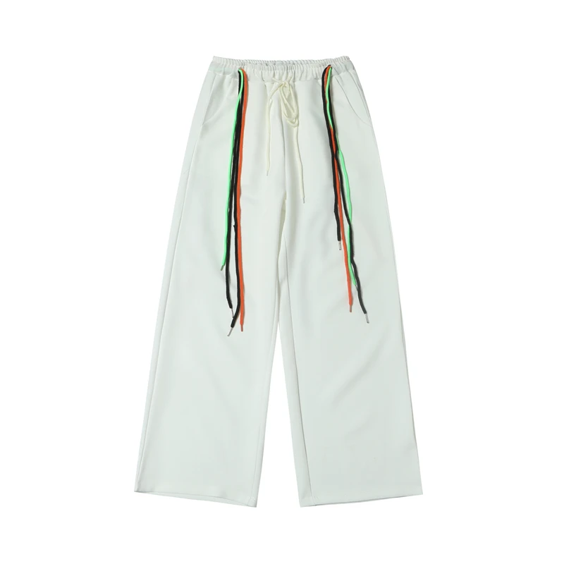 

Spring Casual Pants For Men Fashion Ribbons Trousers Man Elastic Waist Male Streetwear Straight Hip Hop Pant Men's Clothing