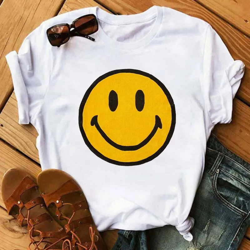 

Summer Fashion Smiley Face 3D Printed T-shirt Female Casual Short-sleeved T-shirt T-shirt Harajuku Kawaii Female T-shirt