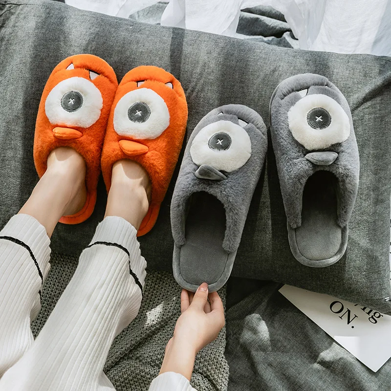 

Winter New Couple Funny Slippers Dinosaur Design Warm Plush Non-slip Indoor Household Floor Soft Sole Comfortable Women's Shoes