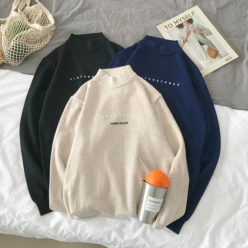 Мужской теплый пуловер в Корейском стиле повседневный приталенный свитер