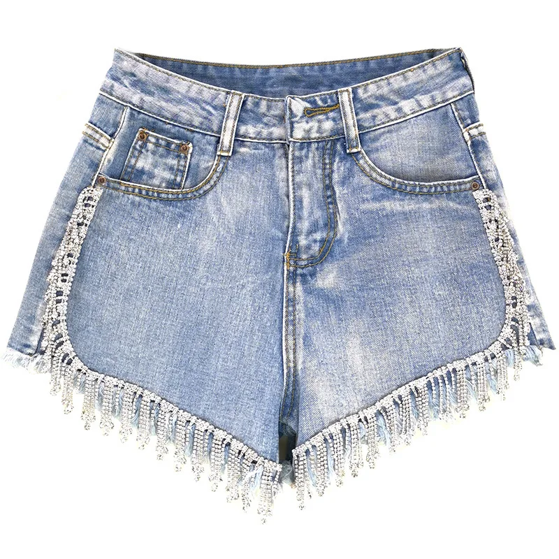 

2021 Spring Summer Shorts Denim Patchwork Tassel Raw High Waist Cowboy Shorts Streetwear Women Fashion Tide AH03605XL