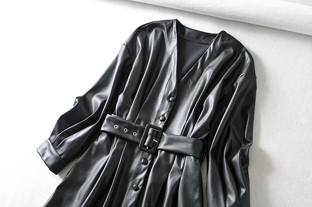 Новое Женское Платье из искусственной кожи с длинным рукавом зимнее мини платье