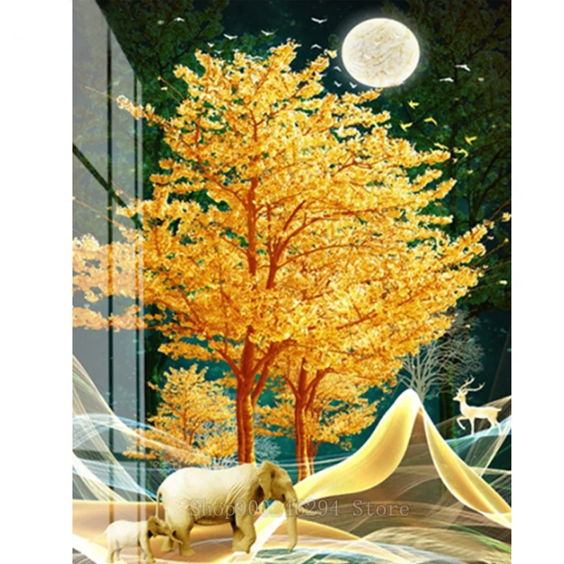 Алмазная вышивка сделай сам золотое дерево слон животное дрель квадратная