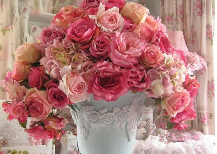 

5D diy Square crystal Cross Stitch picture Diamond Embroidery flower pink rose vase home decor Diamond painting moasic floral