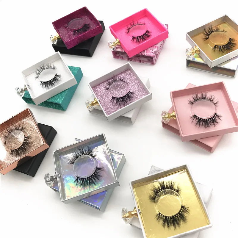 

New USD wholesales Crystal handle 25mm False Eyelashes Packaging Box Lash Boxes Fake 3d Mink Lashes Glitter Case empty makeup