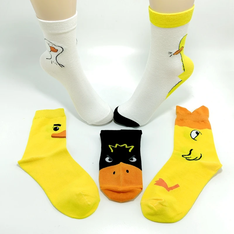 

Duck Socks Cartoon Unisex Cute Funy Kawaii Yellow Stockings Animal Men Socks Socket for Women Chick Black White Indie Pop Funny