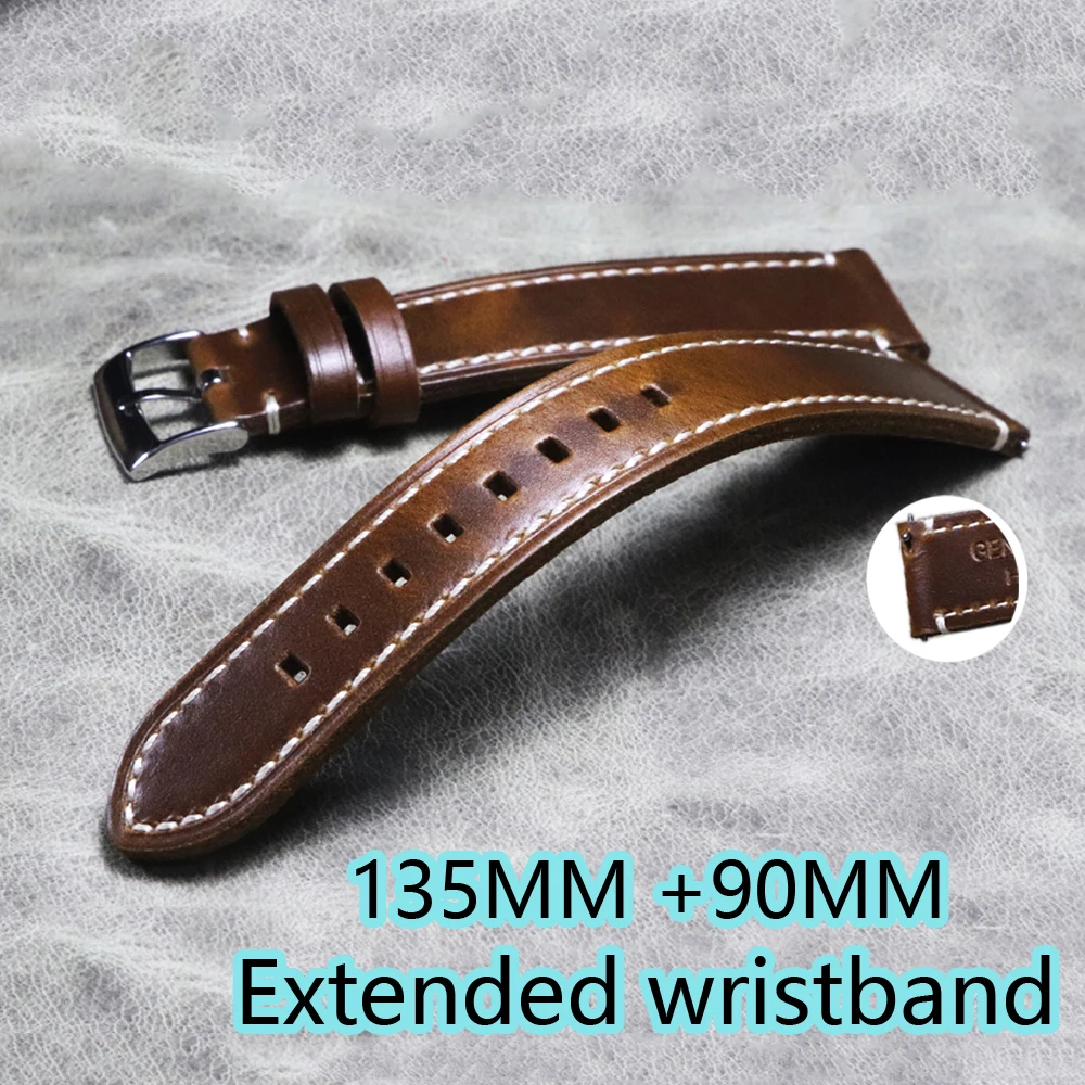 

135mm+90mm Crazy Horse Leather Extended Leather Strap Classic Large Size Handmade Bracelet Quick Release Wristband 20mm 22mm