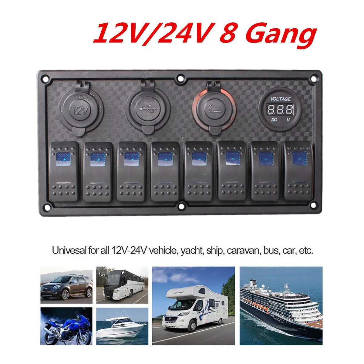8 банд кулисный переключатель панель автомобиль Лодка вольтметр прикуриватель