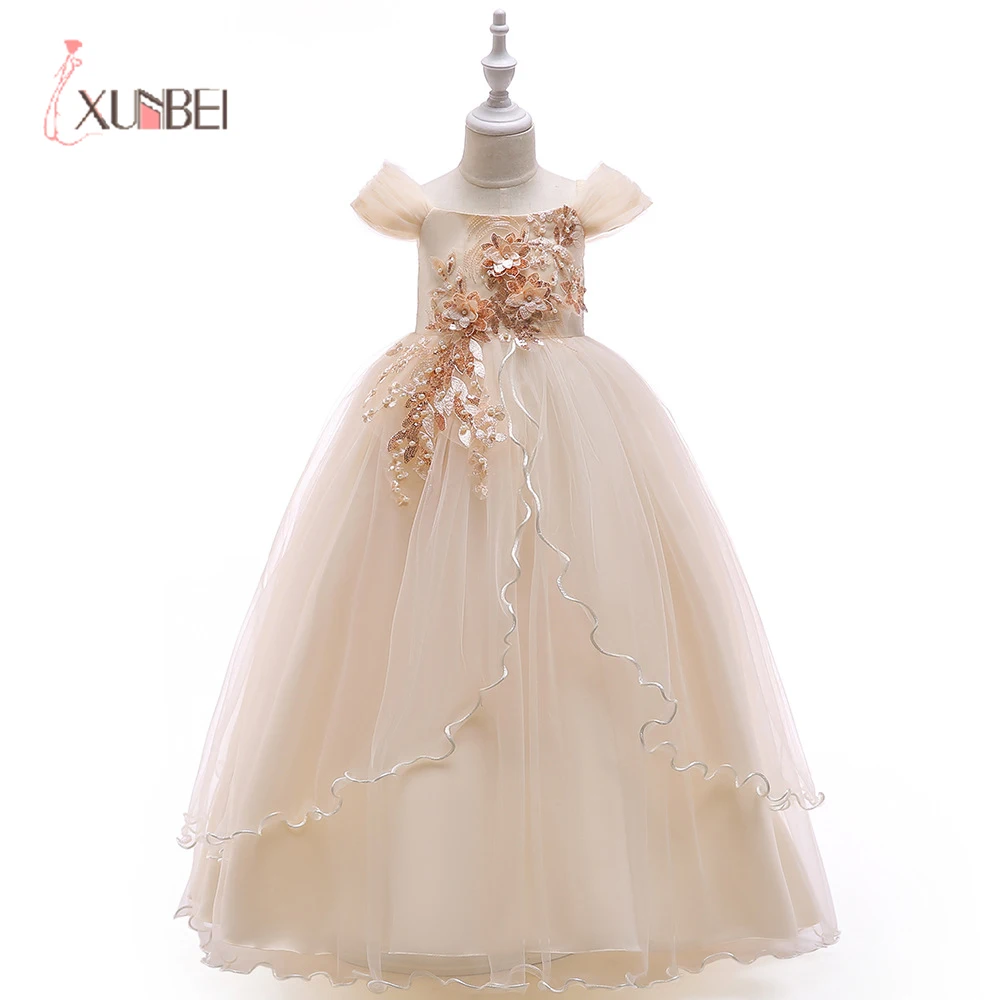 Тюлевое платье принцессы с цветами для девочек 2020 длинное в пол бантом и бусинами