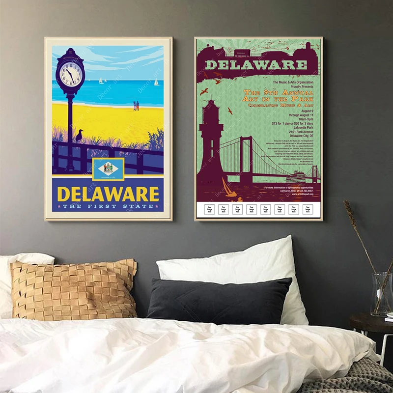 Винтажные дорожные плакаты из Америки Делавэр США холст живопись плакат