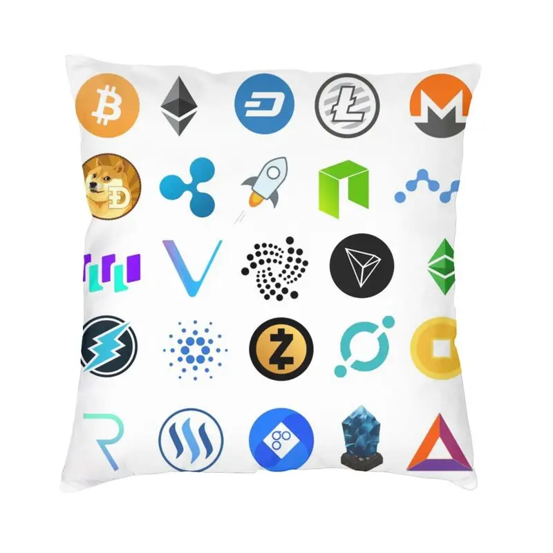 

Crypto Coins Cushion Cover 45x45cm Bitcoin Cryptocurrency Ethereum Btc Blockchain Soft Luxury Pillow Cases Home Decor