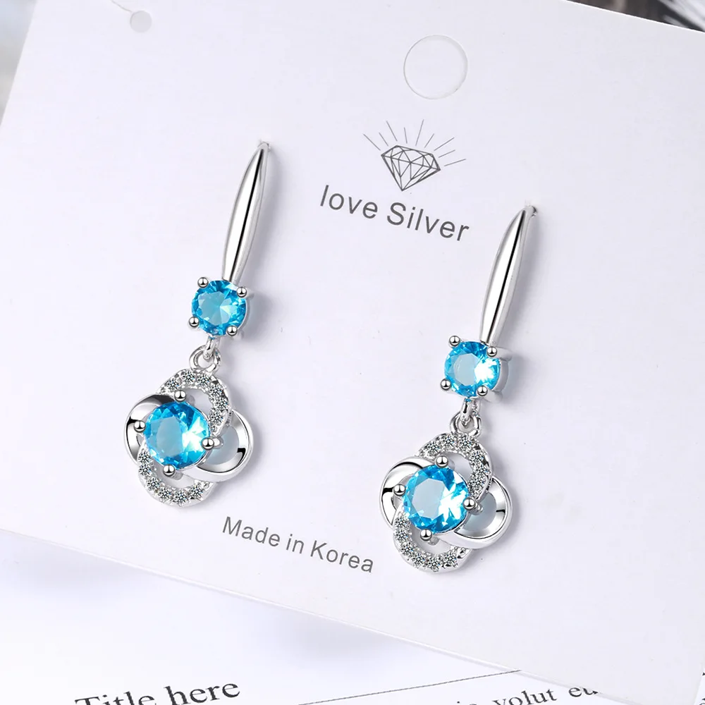 

Серьги-подвески женские из серебра 925 пробы с кристаллами и цветком