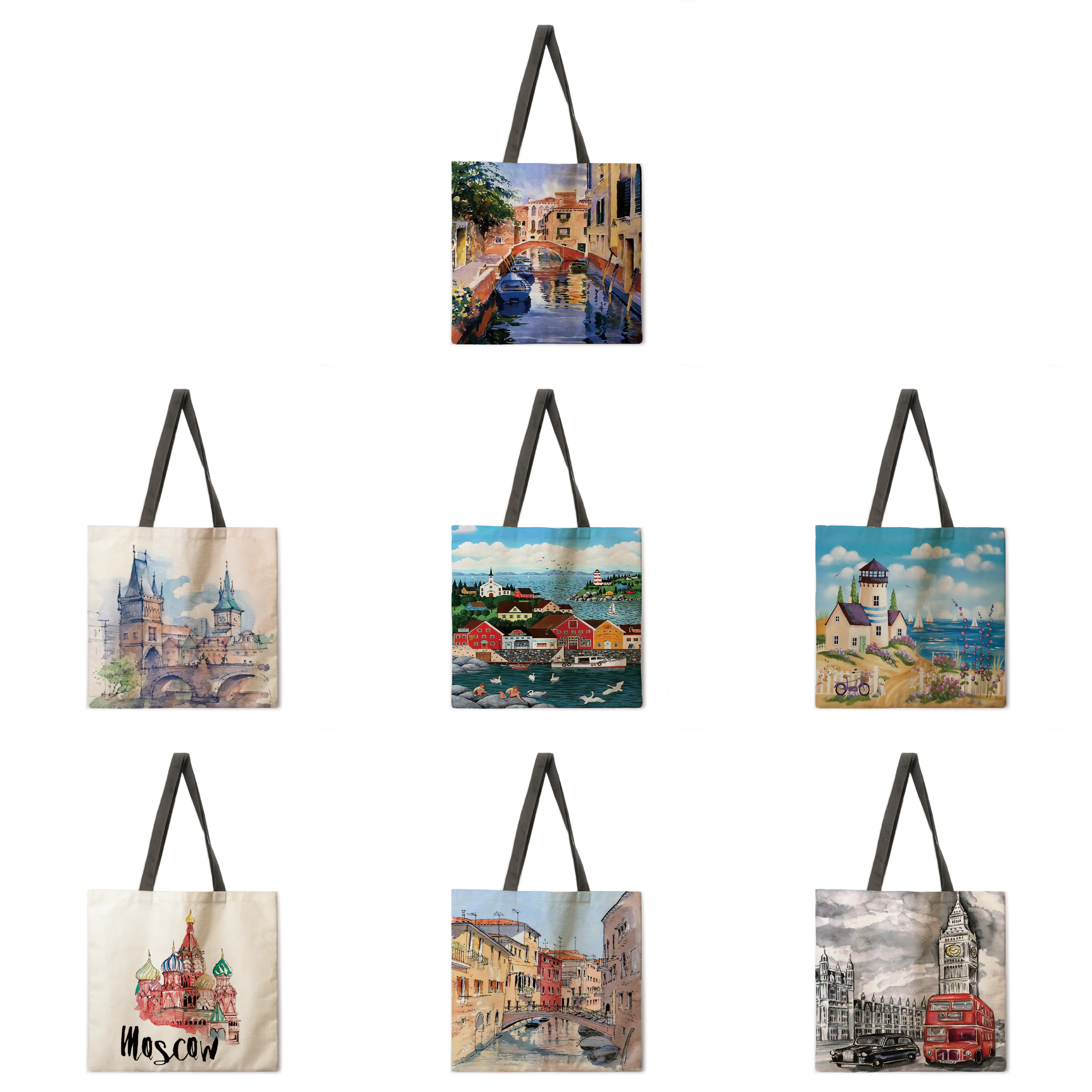 Картина маслом строительство сумка тоут на плечо льняная ткань повседневная