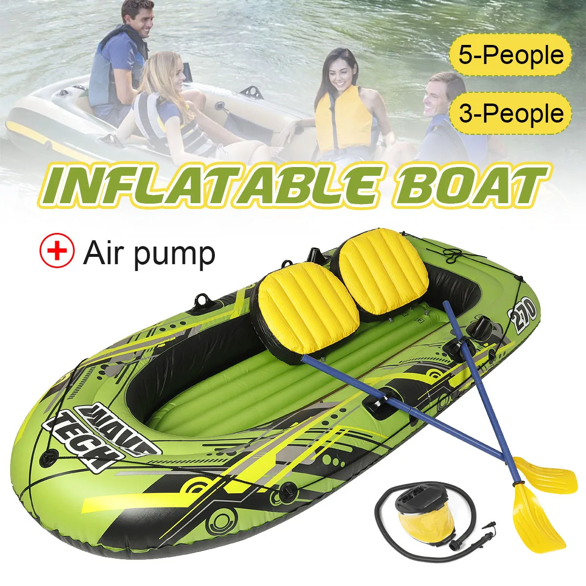 

3Person/5Person Thickening PVC Inflatable Boat Raft River Lake Dinghy Boat Pump Fishing Boat with Oars Set Load 295KG