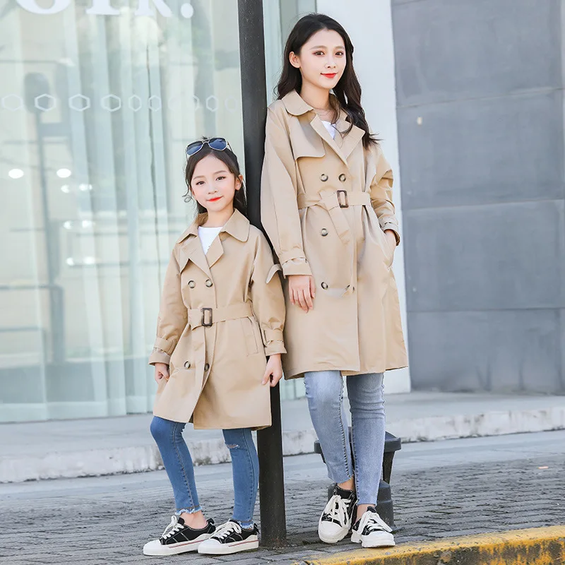 

Trench Coat for Girls Khaki Double Breasted Children Windbreaker Spring Fashion Mid-length All-match Teenager Outerwear Jacket