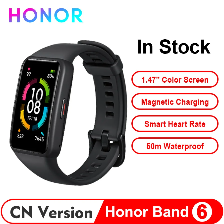 

Оригинальный Смарт-браслет Honor Band 6 NFC STD 1-й полный экран 1,47 дюйма цветной сенсорный AMOLED экран для плавания пульсометр сна стресс музыка