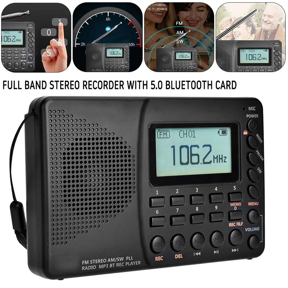 Портативные карманные радиоприемники с Bluetooth FM AM SW MP3 цифровой рекордер поддержка