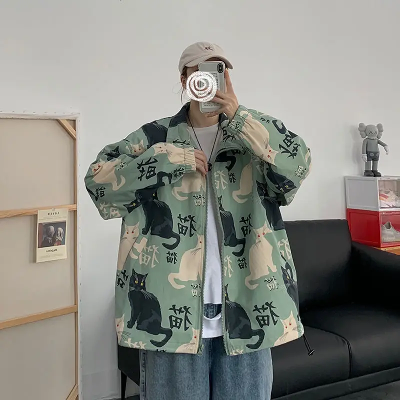 Толстовка с капюшоном и принтом кошки в уличном стиле мужской кардиган