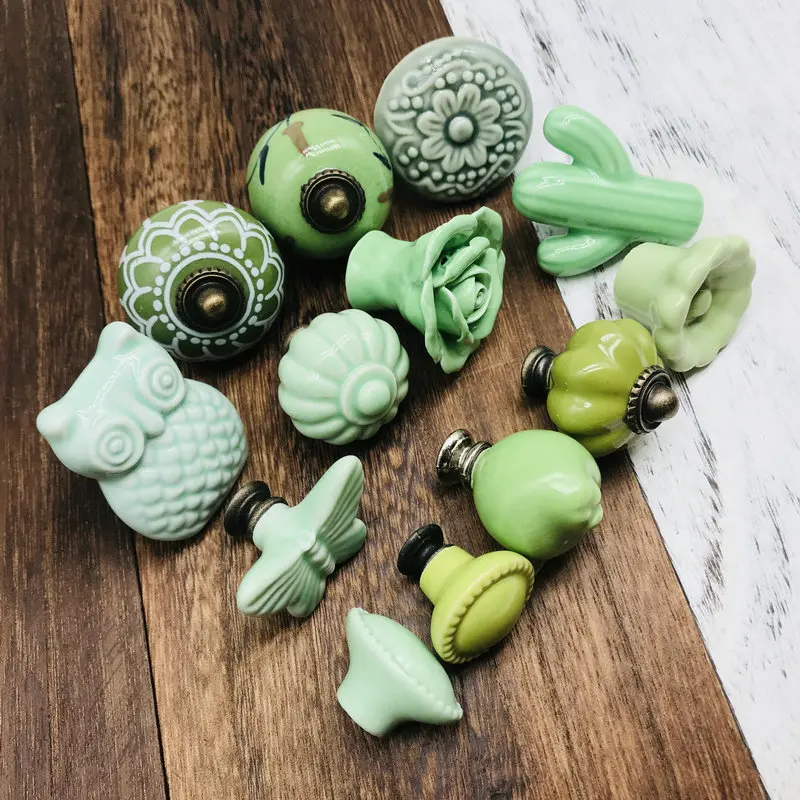1x зеленые керамические мебельные ручки в европейском стиле различные модели для