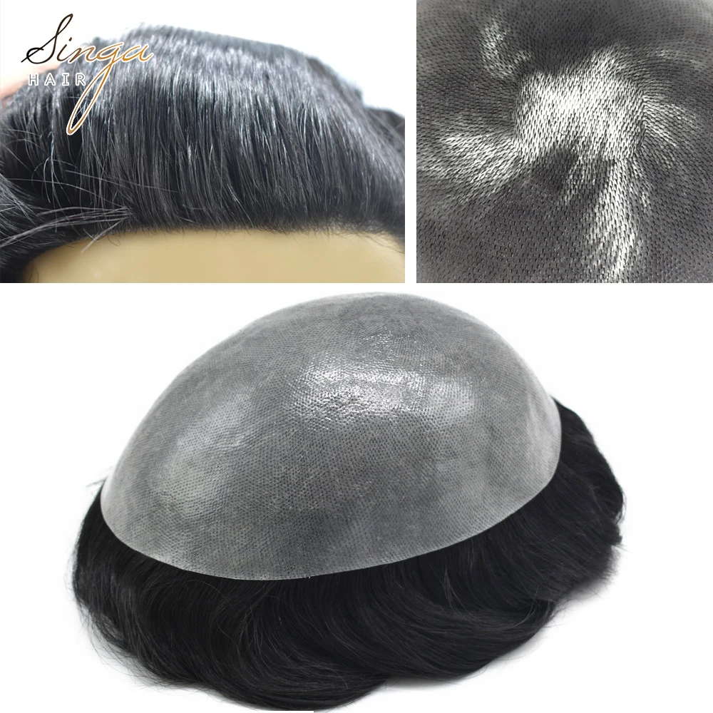 Full Poly Mens Toupee PAPY  Soft Human Hair System All Transparent Skin Replacement Durable PU Hairpiece