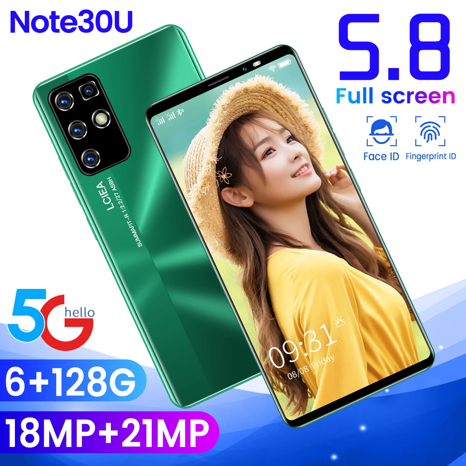 

Global Version Note30U Smartphones 6+128GB 4500mAh 5.8Inch Mobile Phones 18MP +21MP HD Camera Android11 Dual SIM Cellphones