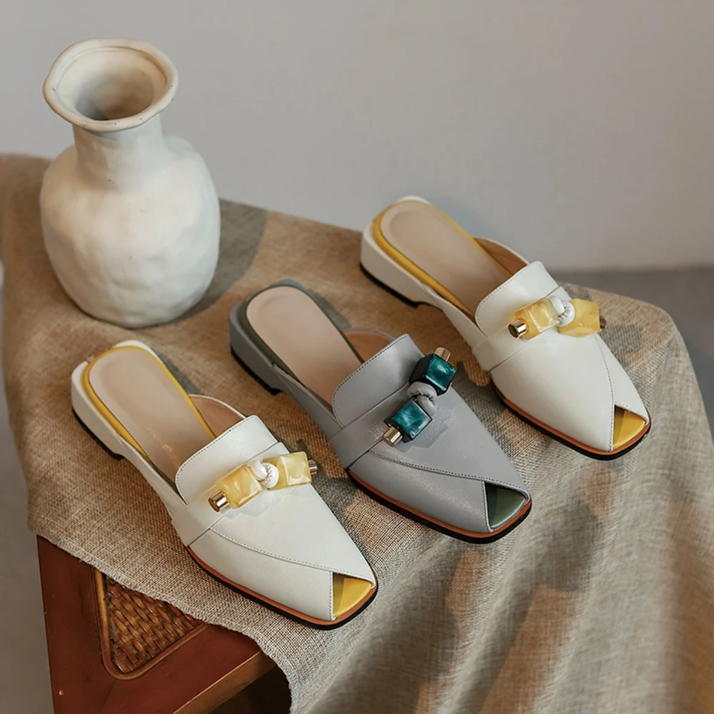 

WETKISS Slippers Women Summer Slides Sandals Fashion Party Mules Shoes Female Genuine Leather Slip On Ladies Shoes 2021