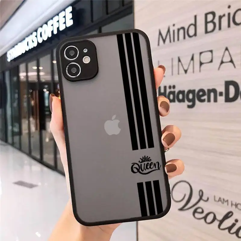 

Crown Letter King Queen Phone Case Matte Transparent for iPhone 7 8 11 12 s mini pro X XS XR MAX Plus cover funda
