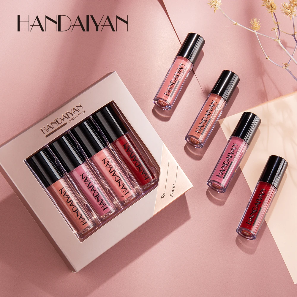 

HANDAIYAN 4 Lip Gloss Set Gift Box Mirror Matte Liquid Non-stick