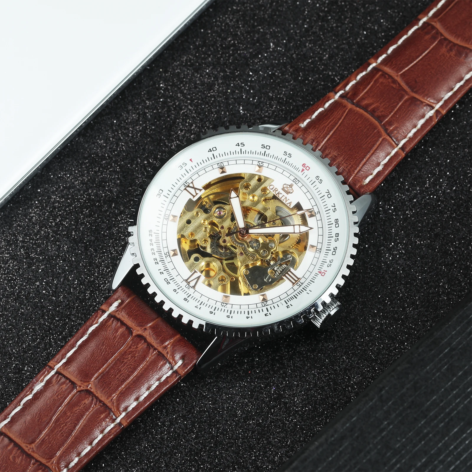 

Military Gear Mens Watch Transparent Skeleton Automatic Mechanical Watches Top Brand Luxury Leather Strap Male Clock Box Gift