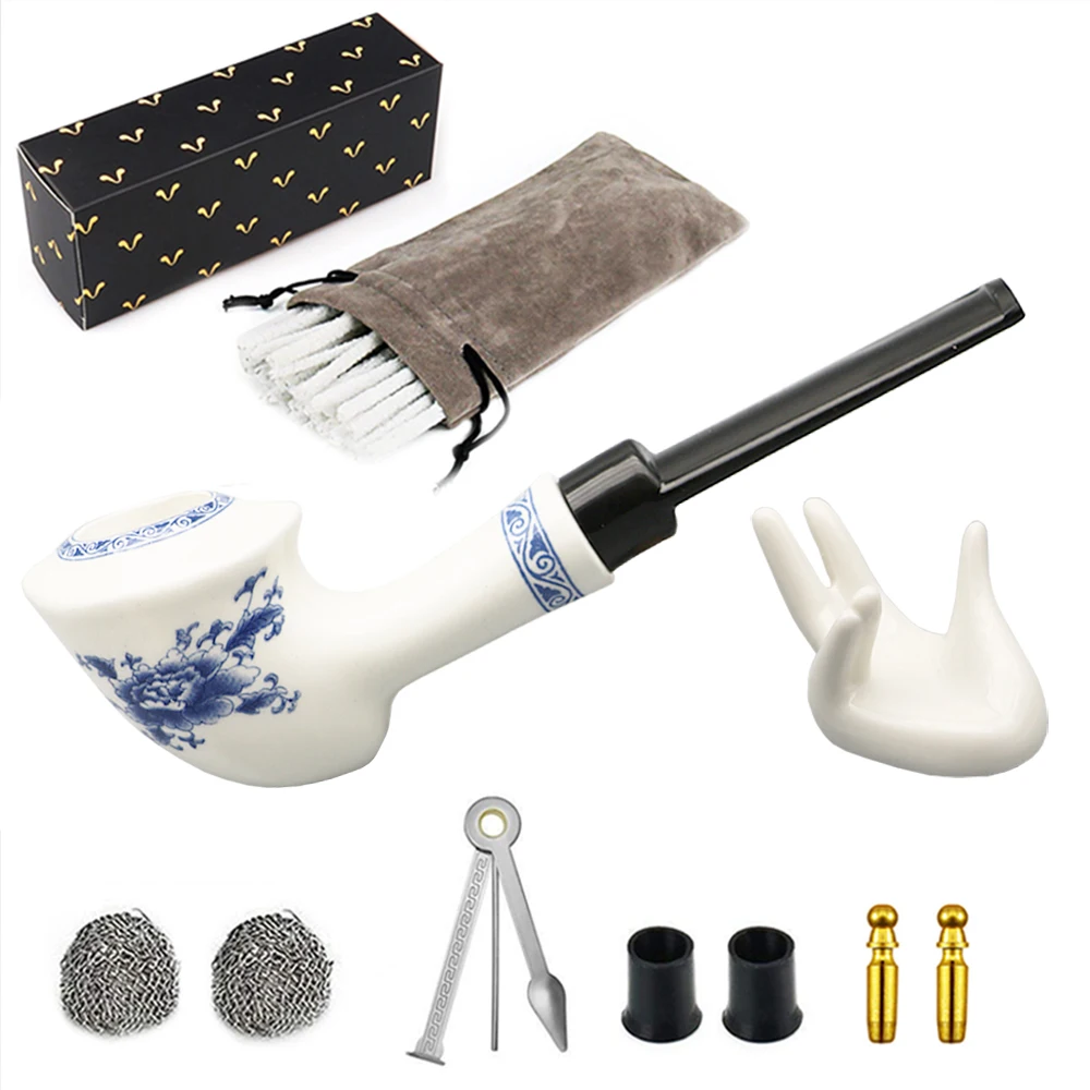 ▂Курительная сине белая фарфоровая курительная трубка с бесплатными