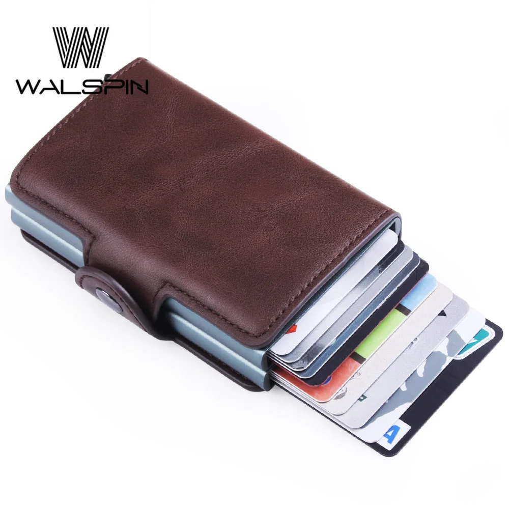 Деловой тонкий бумажник из искусственной кожи алюминиевый металлический