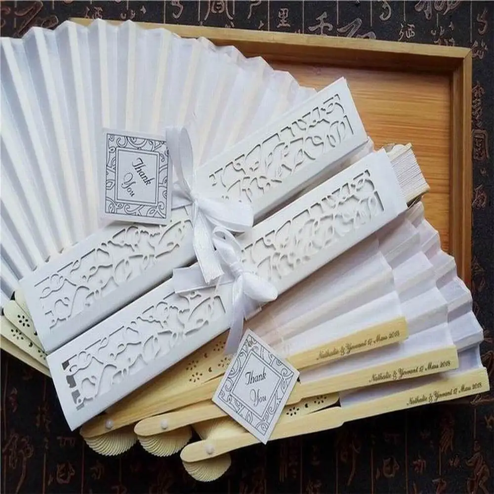 

15 pcs/lot Personalized Luxurious Silk Fold hand Fan in Elegant Laser-Cut Gift Box +Party Favors/wedding Gifts+printing