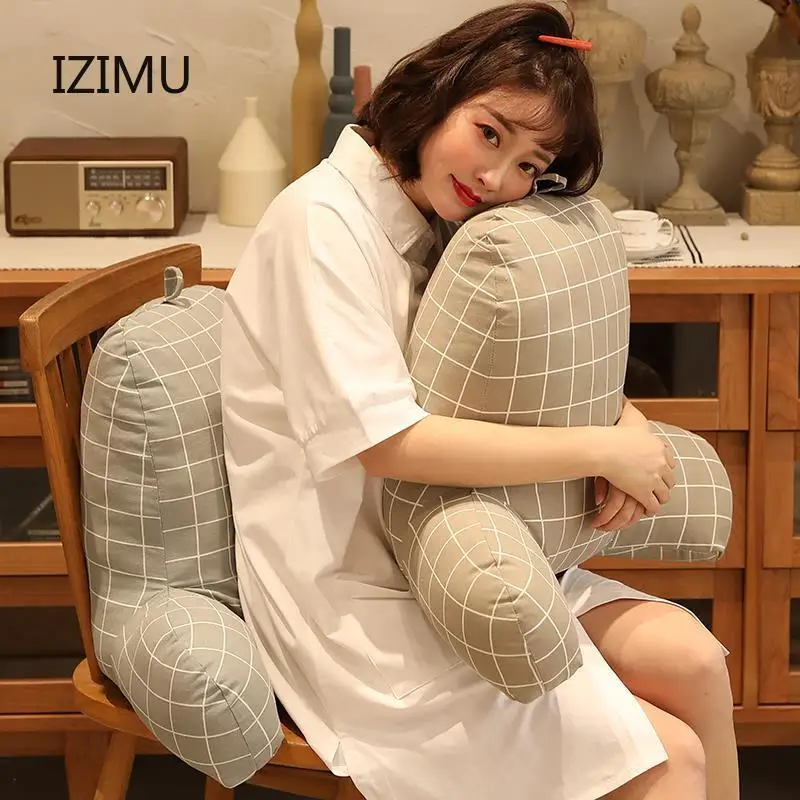 

IZIMU TV and reading pillow Feather filling removable Short pile cushion Cotton and linen cushion seat cushion lumbar pillow