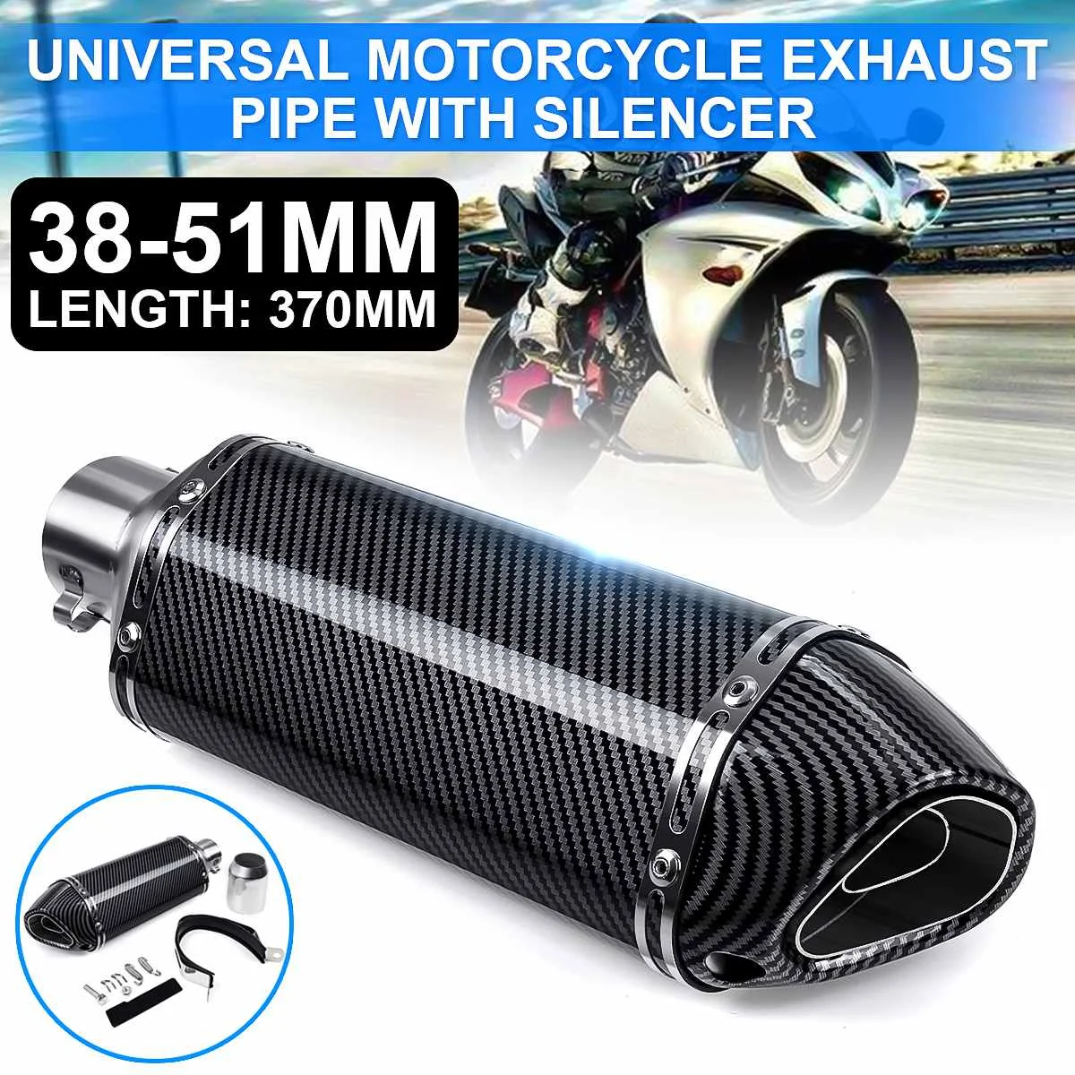 

370cm 38-51mm Motorcycle Exhaust Muffler Pipe Dirt Street Bike Stainless Tail Tube Muffler Tip For Honda/Yamaha/Suzuki