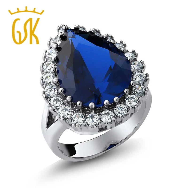 Кольцо с сапфиром GemStoneKing 925 пробы серебро 12X16 мм синий имитация сапфира груша