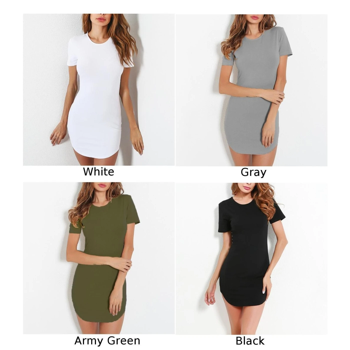 

Women Casual Mini Dress Cocktail Evening Party Slim Fit Solid Round Neck Dresses