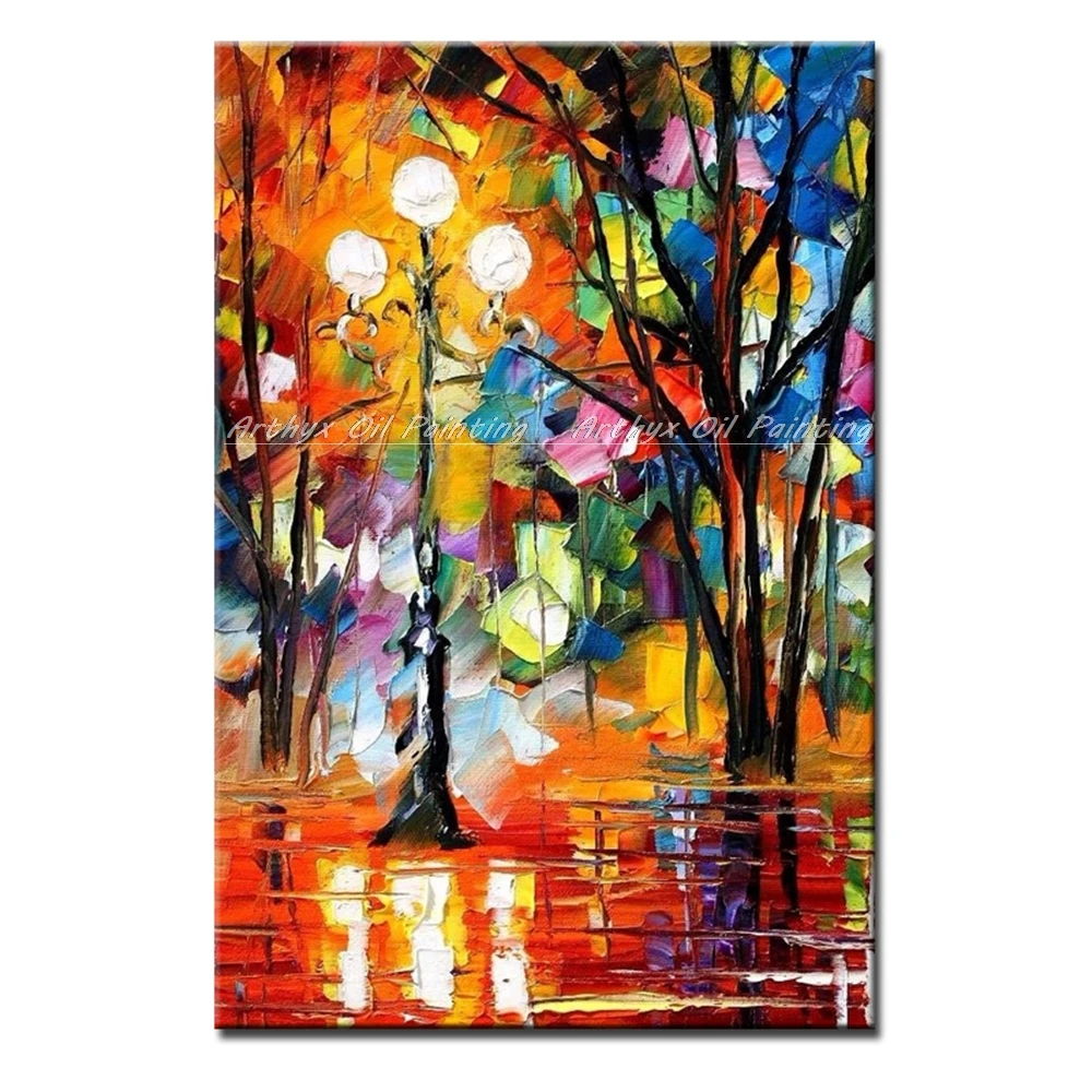 Палитра картин Arthyx нож уличная лампа пейзаж картина ручная роспись современное