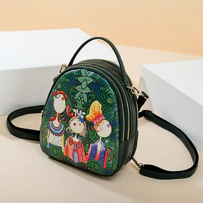 Ms. Сумка лоскутное лесная девушка печать зеленый искусственная кожа тенденции