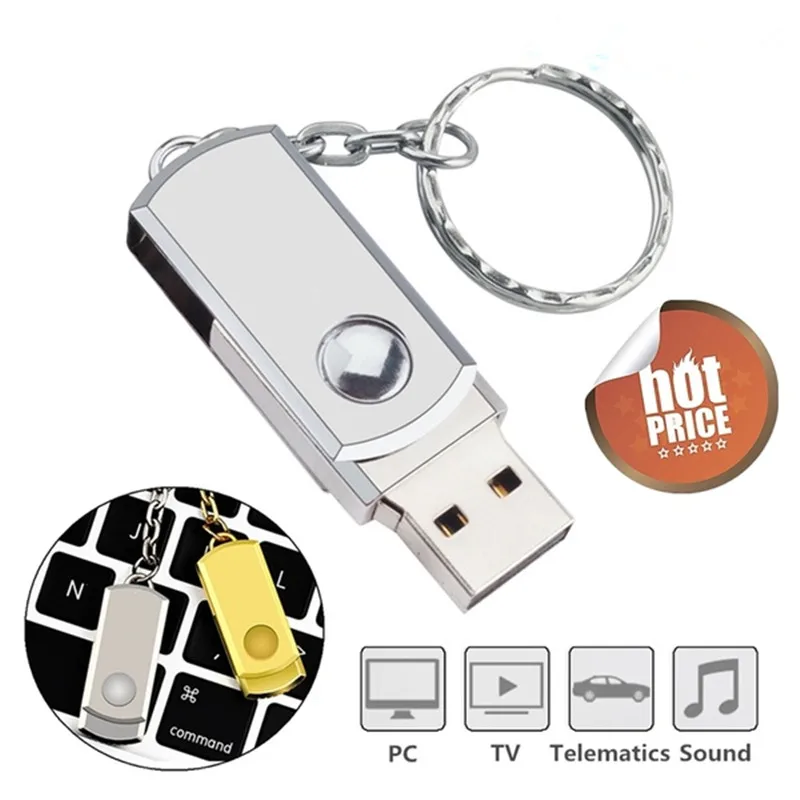 hot Metal Rotary 2.0 Keychain Memory Card 4GB 8GB 16GB 32GB 64GB thumb shape flash drive can be customized LOGO Free Shipping