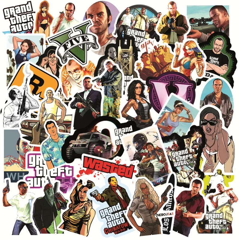 50 шт. игра GTA наклейки граффити Чемодан гитары холодильник для ноутбука скейтборд
