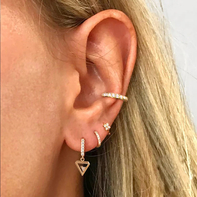 

AIDE Trendy Small Triangle Geometric Hoop Earrings For Women Gold Silver Color Circle Earring 925 Silver Jewelry Pendientes