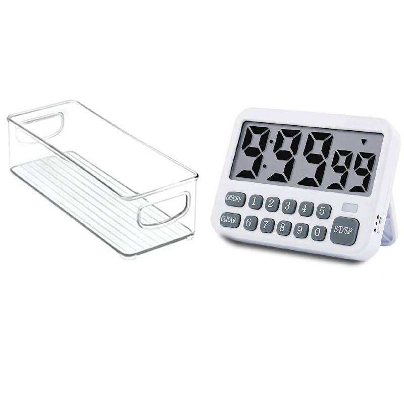 

1 шт. Штабелируемый Пластиковый фотоаккумулятор с ручками и 1 шт. кухонный таймер магнитный Таймер обратного отсчета с громким будильником