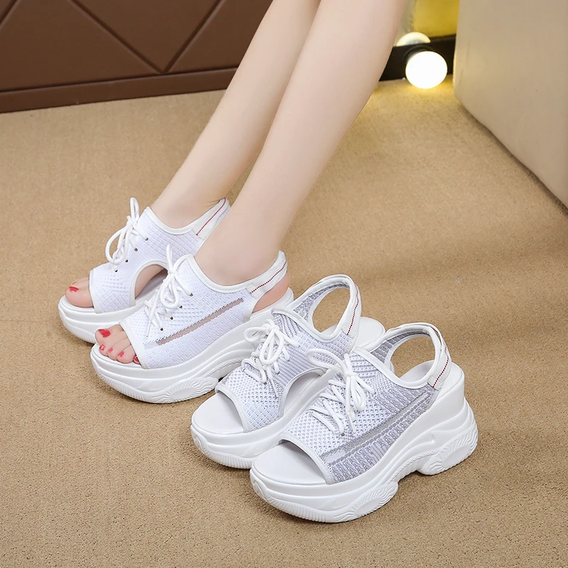 

2021 Sandals Open Toe High Heels Cross-Shoes Increasing Height Muffins shoe Suit Female Beige Slip-on Loafers Summer Women's Clo