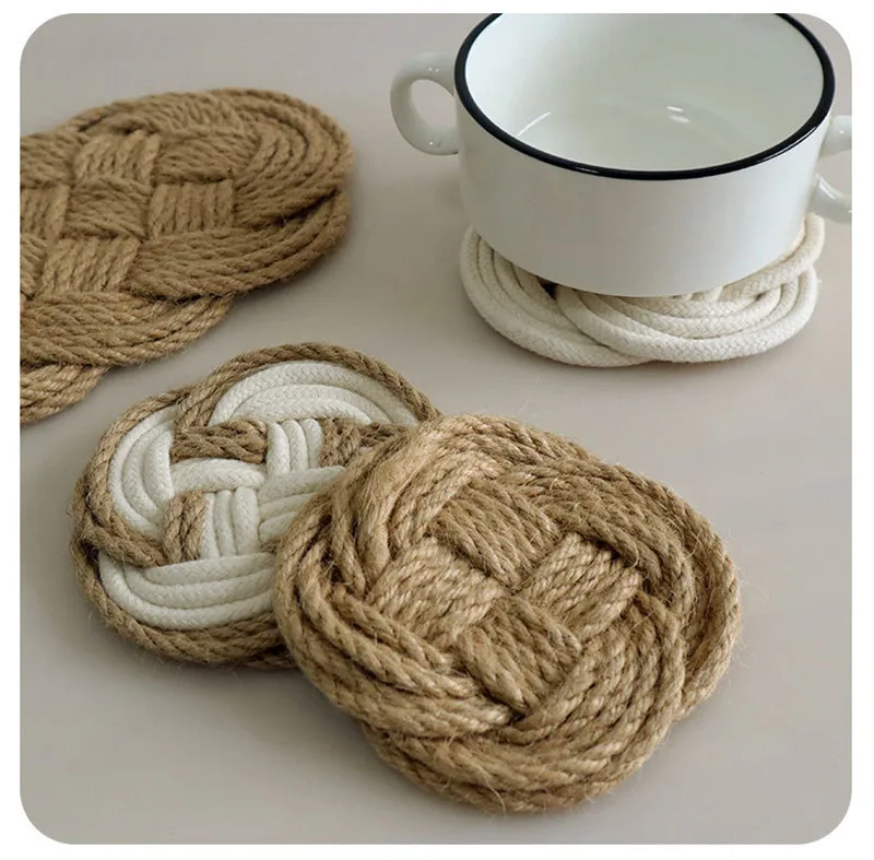 

1Pc Cotton Linen Rope Woven Table Mat Placemat Insulation Pad Cup Bowl Pot Coaster Kitchen Decor Tool