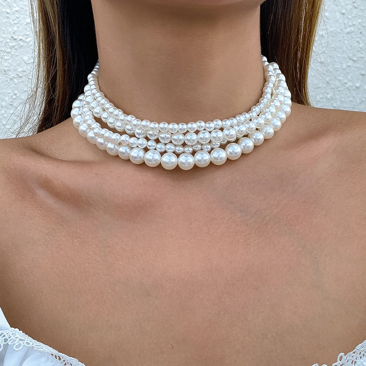 

IngeSight.Z Multi Layered Imitation Pearl Chain Short Choker Necklaces Vintage Toggle Lasso Collar Necklaces Female Neck Jewelry