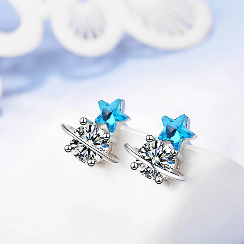 Bague Ringen серьги, ювелирные изделия с голубыми кристаллами океана, маленькая звезда, серьги с кисточками для женщин, 925 пробы серебряные ювелирные изделия, лучший подарок