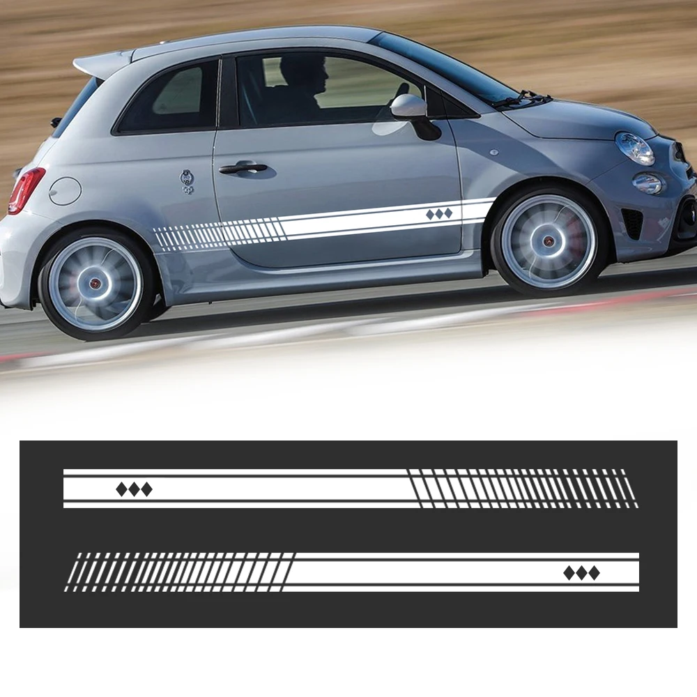 Для Abarth боковые полоски наклейки на юбку обертывания наклейки на тело s графика для FIAT 500 виниловые наклейки для автомобиля 1 пара 2 стороны