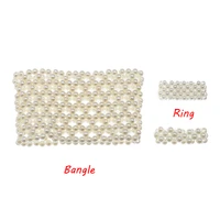new pave pearls weave ring set bangle women elastic pearl braided bracelet rings for bride elegant jewelry girl gift fine bijoux