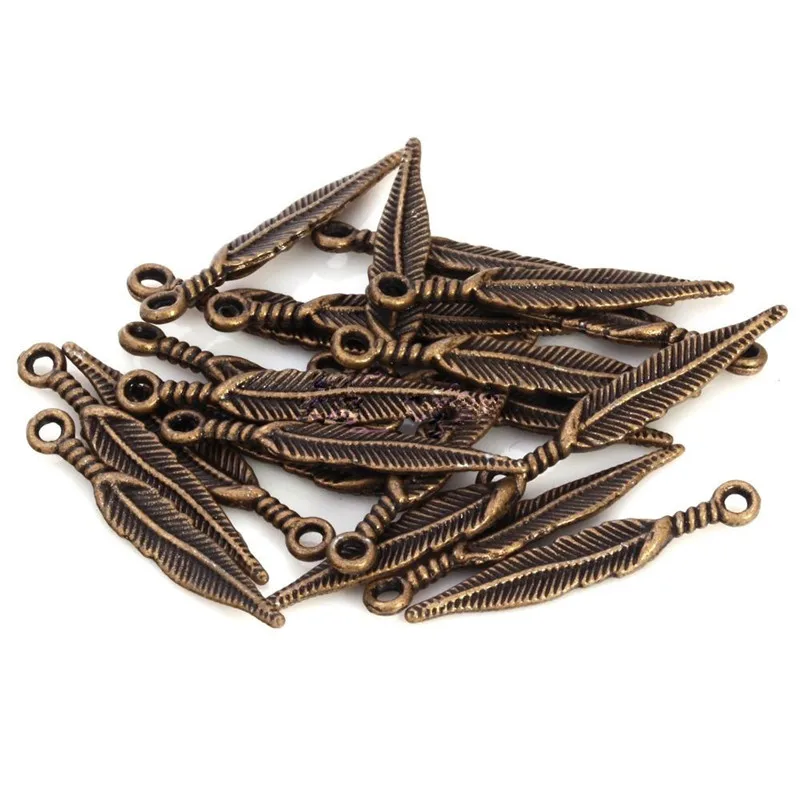 20 шт. 29х5 мм Подвески в форме листа пера для ожерелья фурнитура изготовления